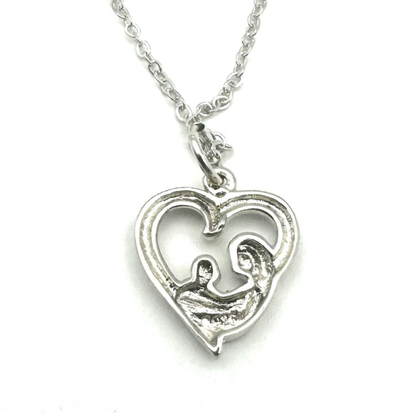 Silver Mother and Child in the Shape of a Heart - Picture 3 of 6
